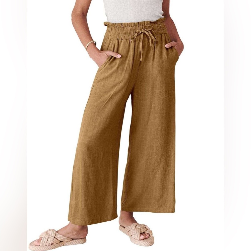 ANRABESS LINEN CASUAL LOOSE HIGH WAIST WIDE LEG PANTS TROUSERS